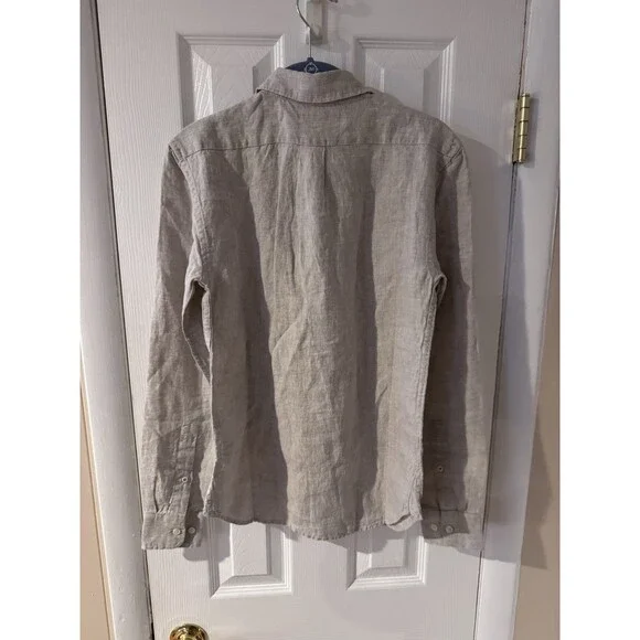 Banana Republic Slim-Fit Linen Shirt Natural Beige Classic Size XS Long Sleeve - Picture 10 of 11
